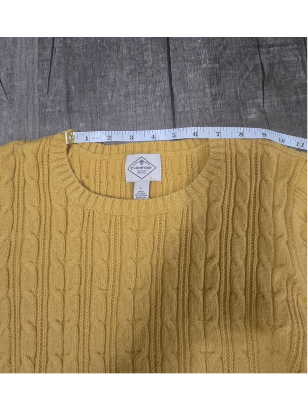 St John's Bay Women's Large Cable Knit Sweater Mustard Yellow Crew Neck Cotton - Picture 12 of 12